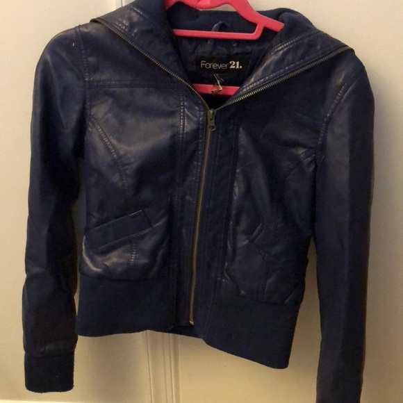 Navy Blue Leather Jacket - Picture 3 of 5